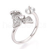 Flower Brass Micro Pave Clear Cubic Zirconia Cuff Ring Settings KK-T076-33P-1