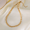 304 Stainless Steel 3 Layer Crossed Round Snake Chain Round Beads Chain Necklaces for Women FS-WG400CC-01-1