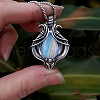 Bohemian Hollow Teardrop Alloy Pave Glass Imitation Moonstone Pendant Necklaces for Women FS-WG4BB29-01-1
