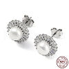 Anti-Tarnish Cubic Zirconia Flower with Natural Pearl Stud Earrings EJEW-F318-16P-3