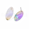 Cellulose Acetate(Resin) Oval Stud Earrings with 316 Stainless Steel Pins for Women EJEW-N050-01-3