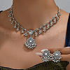 Flower Alloy Rhinestone Pendant Necklace & Stud Earring FS-WG1C18E-01-1