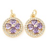 Rack Plating Brass Micro Pave Clear Cubic Zirconia Pendants KK-F089-02G-1