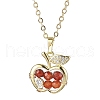 Apple Brass Micro Pave Cubic Zirconia with Natural Agate(Dyed) Pendants Necklaces NJEW-TA00154-1