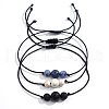 3Pcs Retro Natural Lapiz Lazuli & Lava Rock & White Jade Braided Bead Bracelet Set for men GS8935-5