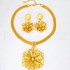 Elegant Vintage Casual Brass Flower Stud Earrings & Pendant Necklaces Set for Women IB9280-1