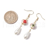 Round with Flower Pattern Porcelain Ceramic Dangle Earrings EJEW-JE06347-02-3