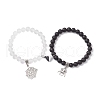 8mm Round Synthetic Black Stone & Transparent Glass Beaded Stretch Bracelet Sets BJEW-JB10471-1
