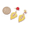 Rose with Leaf Seed Beads Stud Earrings EJEW-MZ00222-01-3