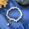 Natural Rose Quartz Chips Beaded Stretch Bracelets with Alloy Enamel Rose Charms BJEW-JB09561-02-3