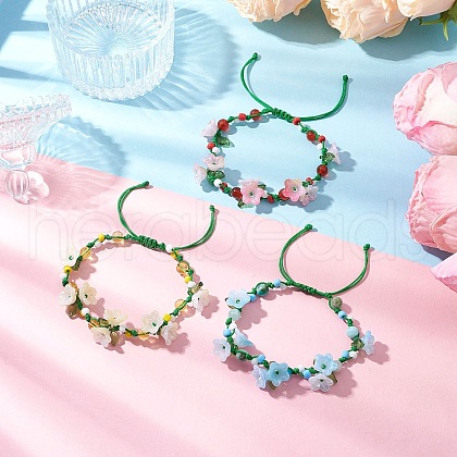 3Pcs 3 Colors Flower Natural Hemimorphite % Carnelian & Synthetic Citrine Beads Braided Bracelets for Women BJEW-TA00625-1