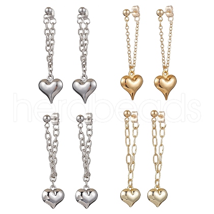 Heart with Chain Charm Brass Earrings EJEW-JE06115-1