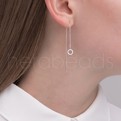Elegant S925 Sterling Silver Clear Cubic Zirconia Flat Round Ear Thread JN1969-1