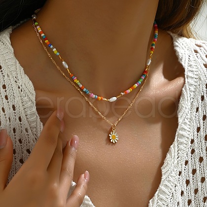 Bohemian Style Daisy Alloy Enamel Pendant Necklaces FS-WG10B31-01-1