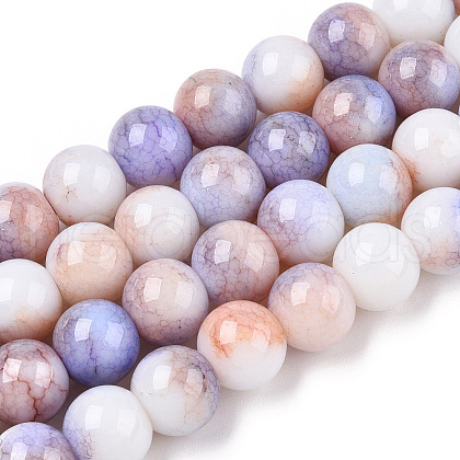 Opaque Crackle Glass Round Beads Strands GLAA-T031-10mm-01B-B-1