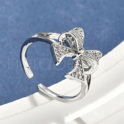 Brass Micro Pave Cubic Zirconia Cuff Rings RJEW-D322-06P-1