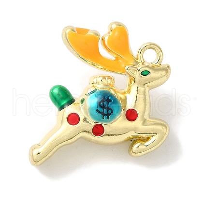 Christmas Deer with Money Bag Rack Plating Alloy Enamel Pendants FIND-I039-024A-G-1