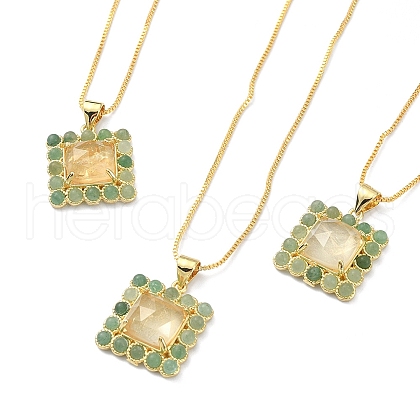 Natural Yellow Agate & Green Aventurine Rectangle Pendant Necklace NJEW-B089-01G-01-1