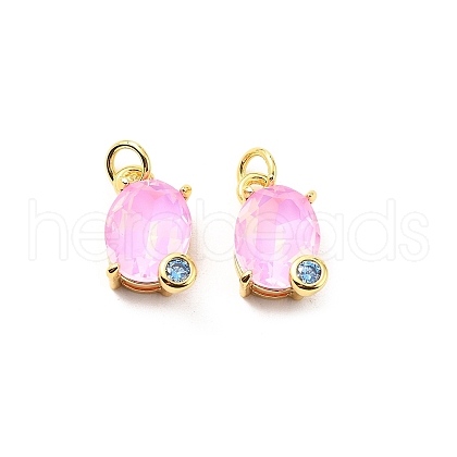 Oval Brass Micro Pave Cubic Zirconia Pendants KK-L237-020G-05-1