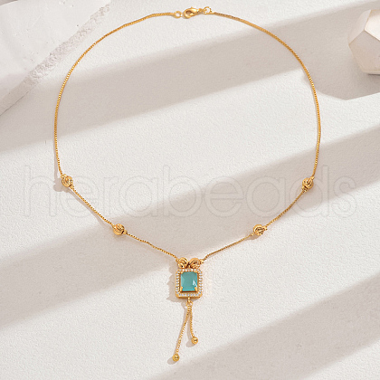 Fashionable Vintage Brass & Glass Tassel Rectangle Pendant Necklaces for Women WB8408-2-1