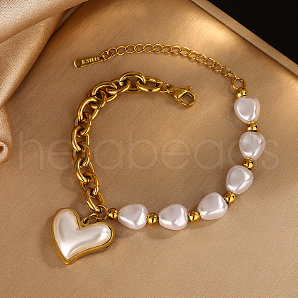 Heart 304 Stainless Steel with Plastic Pearl Charm Bracelets FS-WGD716F-02-1