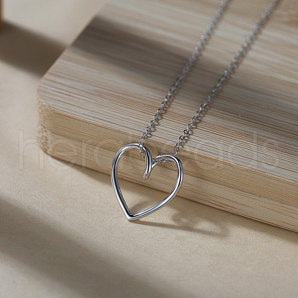 925 Sterling Silver Heart Pendant Necklaces for Women NJEW-C087-04P-1