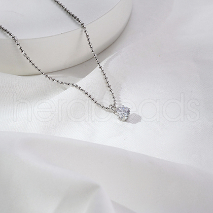 Simple Stainless Steel Pave Clear Cubic Zirconia Round Pendant Necklaces for Women's Daily Wear TJ1093-1-1