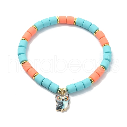 Polymer Clay Column Beaded Stretch Bracelets BJEW-JB09782-02-1
