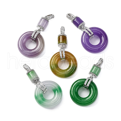 Dyed Natural Myanmar Jade Flower Column Donut Pendants KK-Q050-04-1