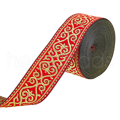 7M Ethnic Style Polyester Flower Jacquard Ribbons SRIB-WH0011-186B-1