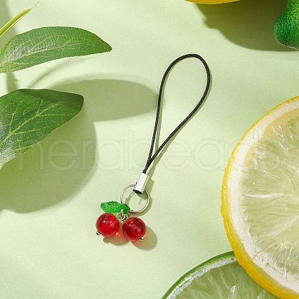 Cherry Glass & Acrylic Mobile Straps HJEW-JM02934-01-1