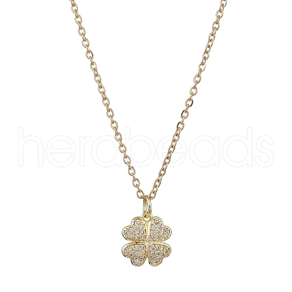 Clover Brass Micro Pave Cubic Zirconia Charms Pendant Necklaces NJEW-JN04958-01-1