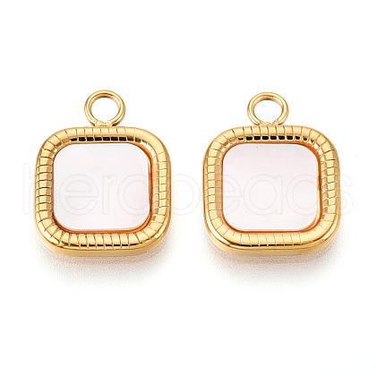304 Stainless Steel Pave Natural Shell Square Pendants STAS-N112-10G-1