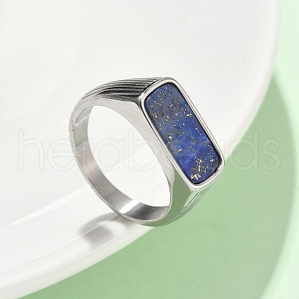 316L Stainless Steel Natural Lapis Lazuli Finger Rings for Women RJEW-U054-02C-03P-1