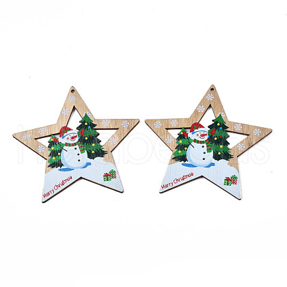 Christmas Theme Single-Sided Printed Wood Big Pendants WOOD-N005-63-1