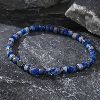 Natural Sodalite Column Beads Stretch Bracelets for Men FL9976-1