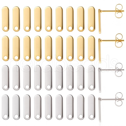 SUNNYCLUE 40Pcs 2 Colors 201 Stainless Steel Oval Stud Earring Findings STAS-SC0005-34-1