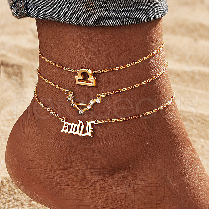 Alloy Crystal Rhinestone 3 Layer Constellations Link Chain Anklets for Women FS-WGFDDF7-09-1