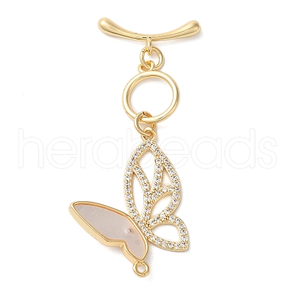 Brass Micro Pave Clear Cubic Zirconia Toggle Clasps KK-N254-86G-1