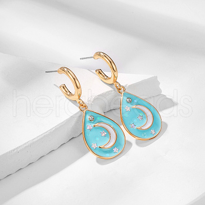 Teardrop with Moon Zinc Alloy Enamel Dangle Stud Earrings FS-WGAA5F7-02-1