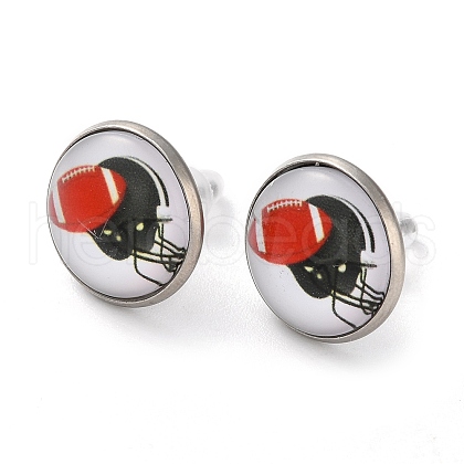 Sport Balls Glass & 304 Stainless Steel Stud Earrings for Women EJEW-H005-01P-09-1