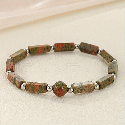 Natural Unakite Beaded Stretch Bracelets for Men Women WGE4A78-11-1