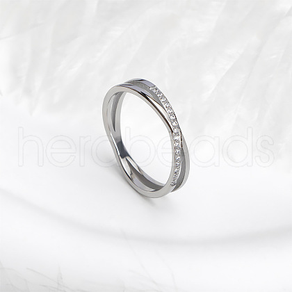 304 Stainless Steel Micro Pave Clear Cubic Zirconia Finger Rings for Women FS-WG1B662-06-1