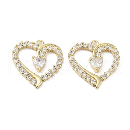 Rack Plating Heart Brass Micro Pave Cubic Zirconia Pendants KK-E102-04G-1