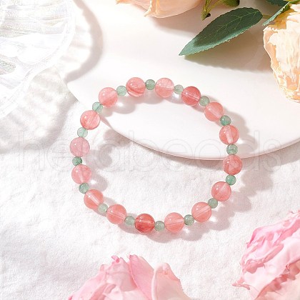 Natural Green Aventurine & Cherry Quartz Glass Round Beaded Stretch Bracelets for Women BJEW-JB11927-01-1
