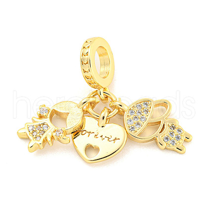 Rack Plating Brass Micro Pave Cubic Zirconia European Dangle Charms KK-P270-02D-G-1