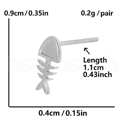 304 Stainless Steel Ocean Fishbone Stud Earrings DU5049-1-1