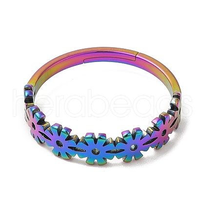 Ion Plating(IP) 304 Stainless Steel Flower Adjustable Ring for Women RJEW-M149-37RC-1