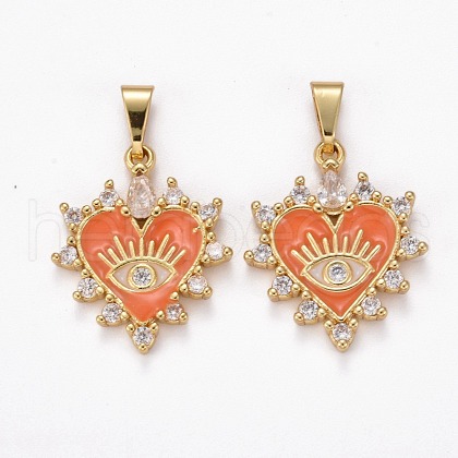 Brass Clear Cubic Zirconia Pendants ZIRC-J025-67G-02-1