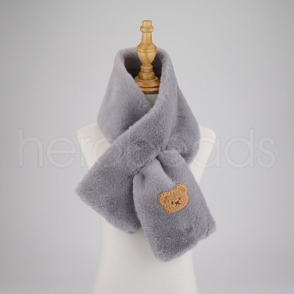 Polyester Faux Rabbit Fur Boys Girls Adjustable Neck Warmer Scarf COHT-PW0001-33E-1